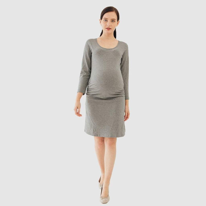 Long Sleeve Charmaine Round Neck Mozzie Maternity Dress Charcoal