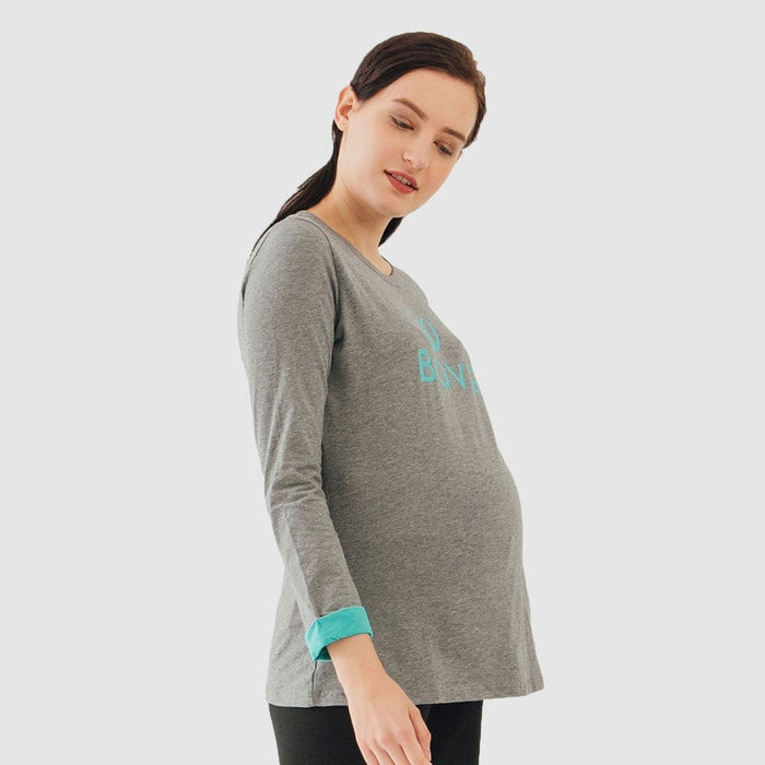 Long Sleeve Chiara Round Neck Mozzie Maternity Top Charcoal