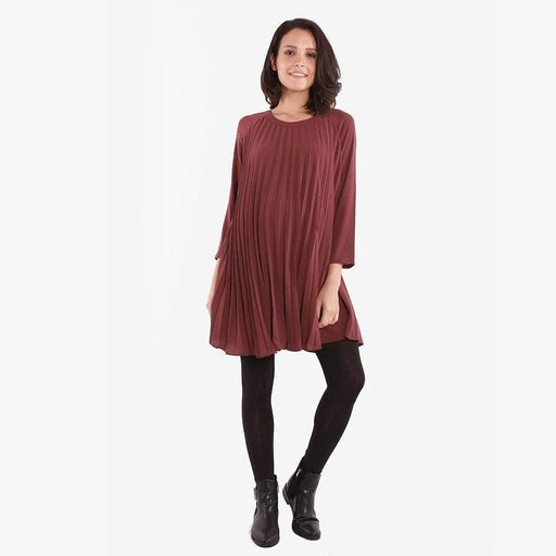 Long Sleeves Brenna Pleats Nursing Dress Maroon