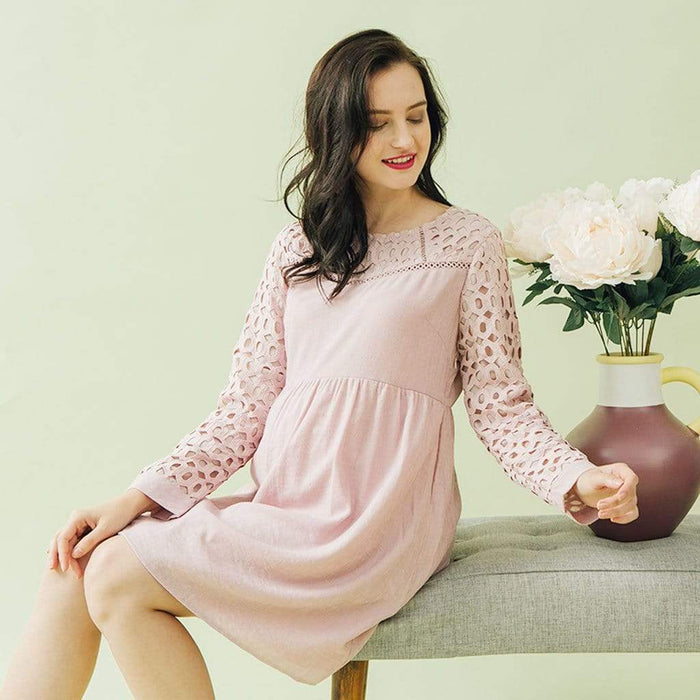 Long Sleeves Charee Sweet Heart Nursing Dress Pink