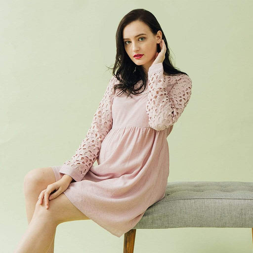 Long Sleeves Charee Sweet Heart Nursing Dress Pink