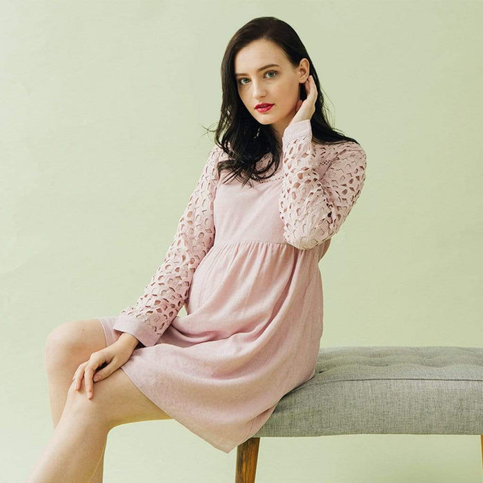 Long Sleeves Charee Sweet Heart Nursing Dress Pink