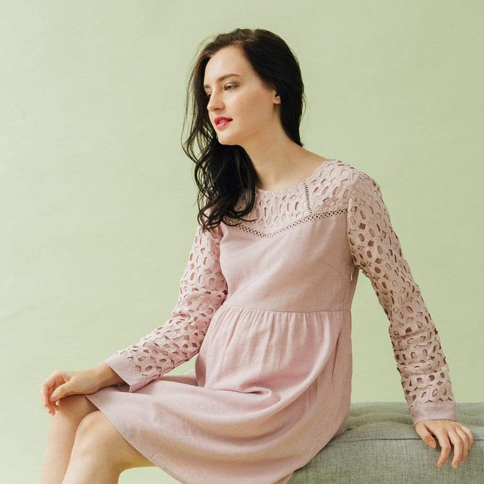 Long Sleeves Charee Sweet Heart Nursing Dress Pink