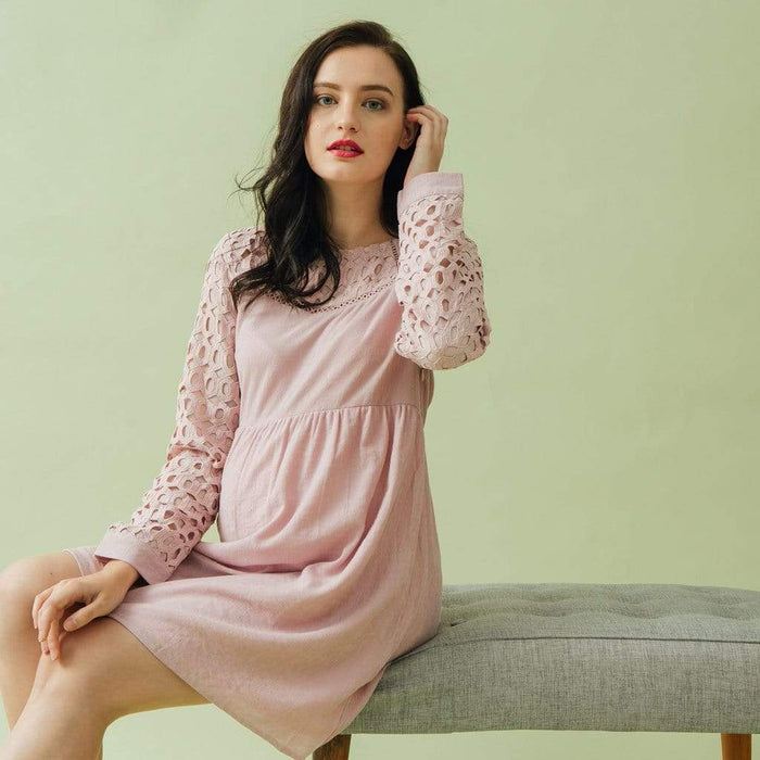 Long Sleeves Charee Sweet Heart Nursing Dress Pink