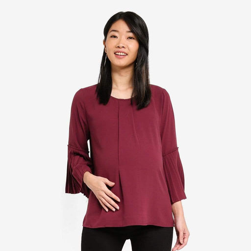 Pleated Long Sleeves Breena Nursing Top Maroon