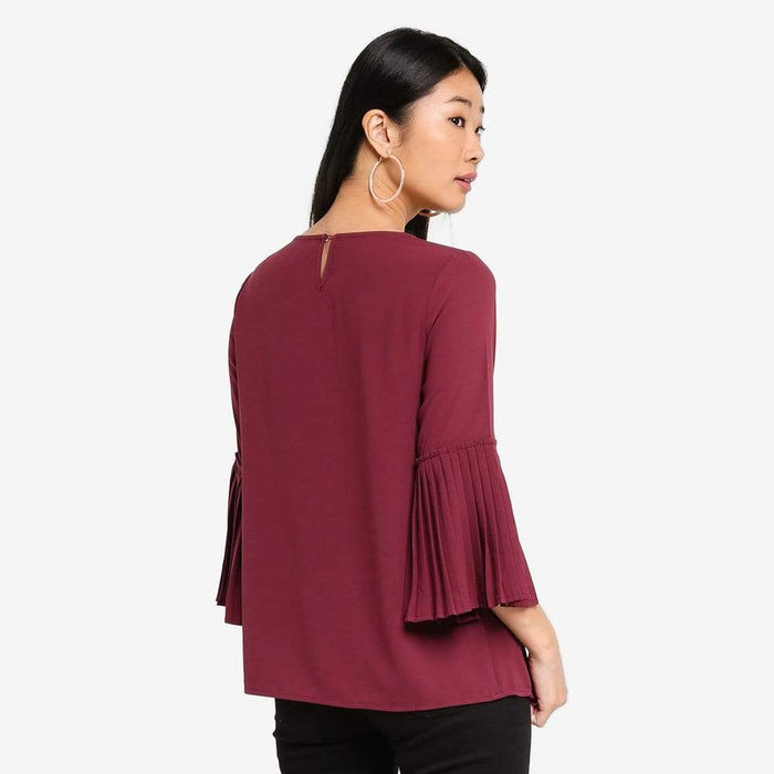 Pleated Long Sleeves Breena Nursing Top Maroon