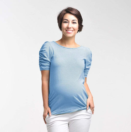 Spring Maternity 3/4 SLV BOW STRP AQUA