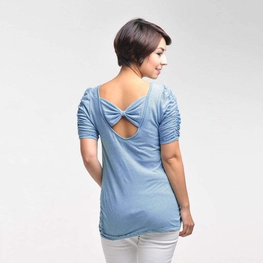 Spring Maternity 3/4 SLV BOW STRP AQUA