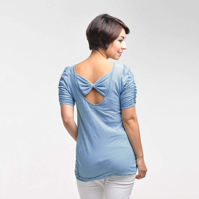 Spring Maternity 3/4 SLV BOW STRP AQUA