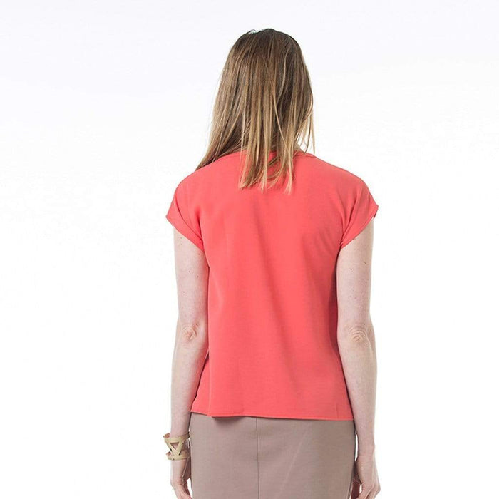 Woven Kimono Sleeves Christine Overlapping Top Coral