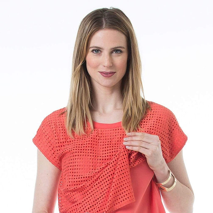 Woven Kimono Sleeves Christine Overlapping Top Coral