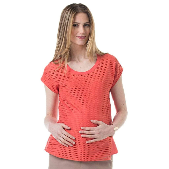 Woven Kimono Sleeves Christine Overlapping Top Coral