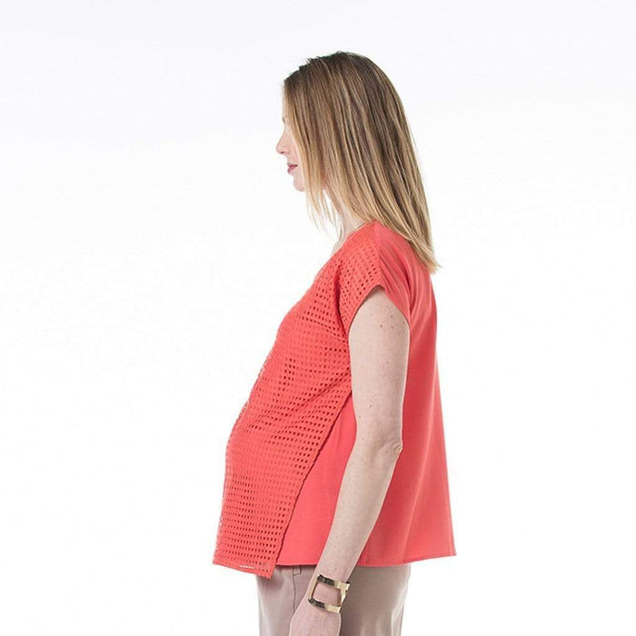 Woven Kimono Sleeves Christine Overlapping Top Coral