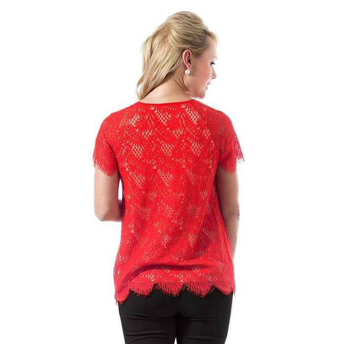 Woven Short Sleeve Carmela Lace Nursing Top Aurora Red