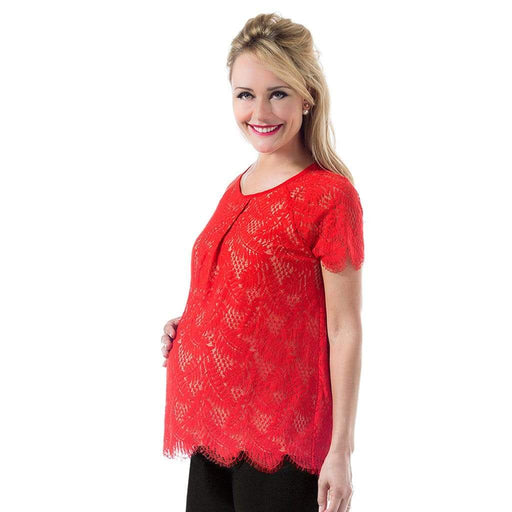Woven Short Sleeve Carmela Lace Nursing Top Aurora Red