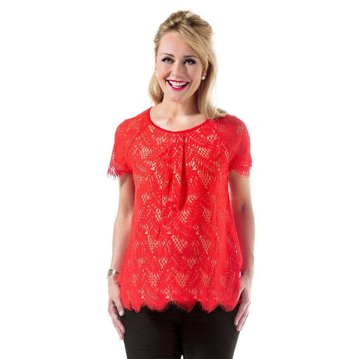 Woven Short Sleeve Carmela Lace Nursing Top Aurora Red