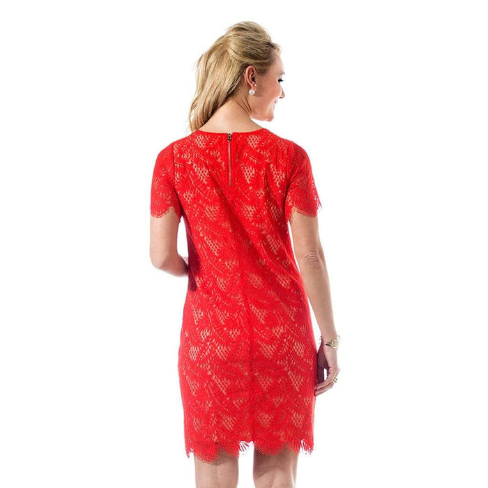 Woven Short Sleeve Cate Embellishment Nursing Dress Aurora Red