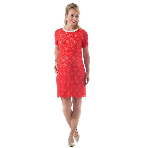 Woven Short Sleeve Cate Embellishment Nursing Dress Aurora Red