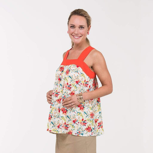 Woven Sleeveless Binnie Flare Top White Floral