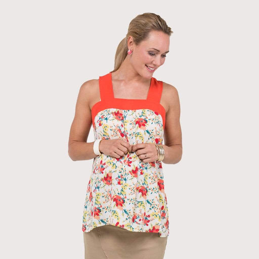 Woven Sleeveless Binnie Flare Top White Floral