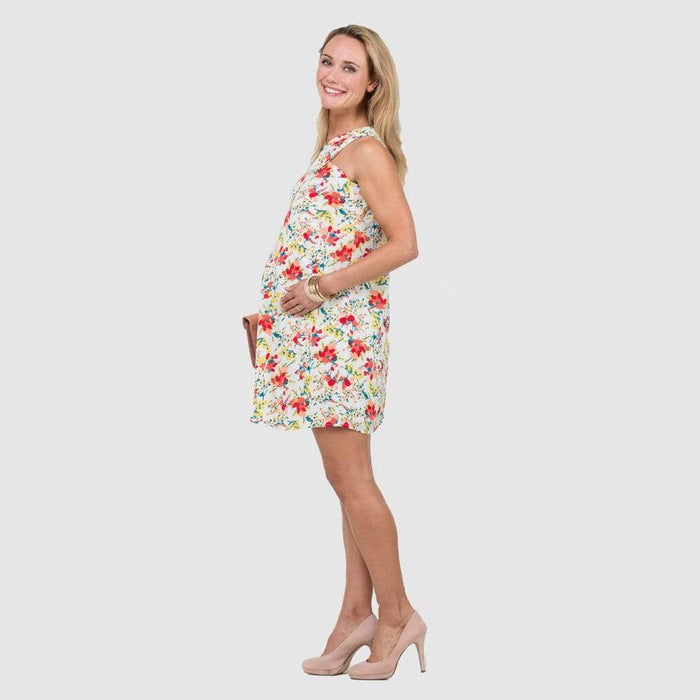 Woven Sleeveless Bobbie Overlapping Nursing Dress White Floral