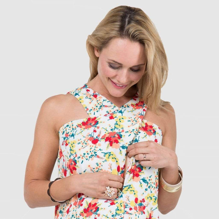 Woven Sleeveless Bobbie Overlapping Nursing Dress White Floral