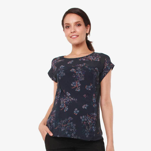 Woven Short Sleeve Clarisa Back Bow Nursing Top Navy Floral