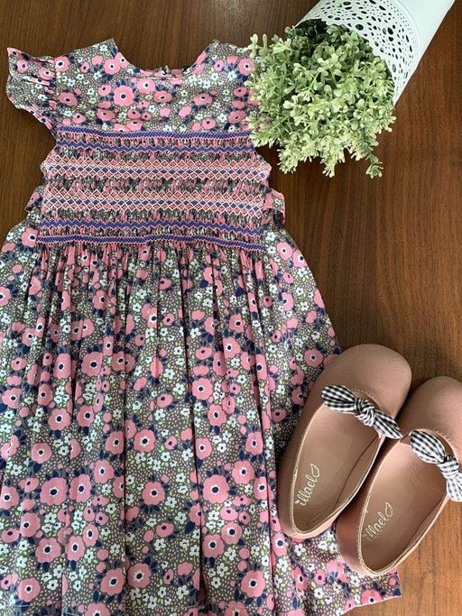 Smockful of Love Fleur Dress Love Pink Poppies with Geometric Embroidery