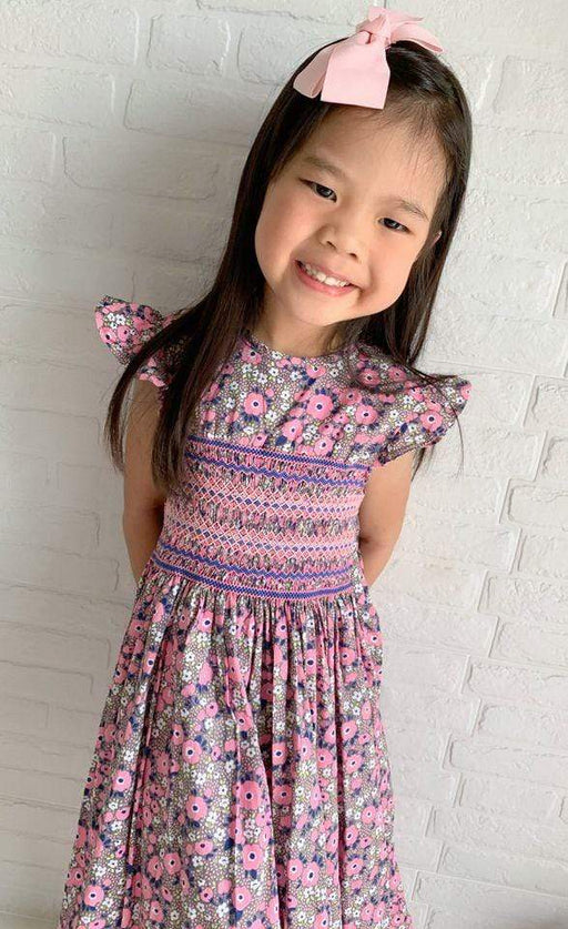 Smockful of Love Fleur Dress Love Pink Poppies with Geometric Embroidery