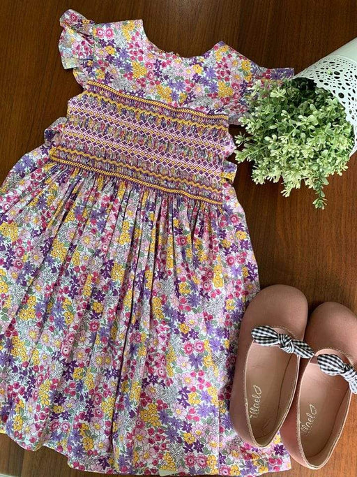 Smockful of Love Fleur Dress Vintage Florals with Geometric Embroidery