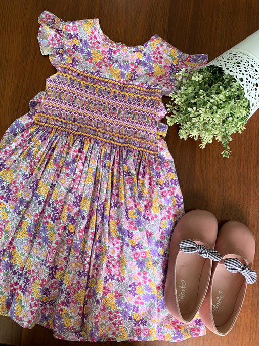 Smockful of Love Fleur Dress Vintage Florals with Geometric Embroidery