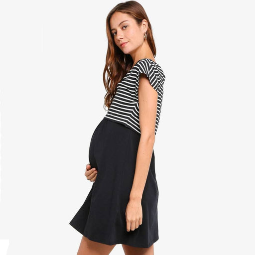 Anisha Black Stripe Cap Sleeve Nursing Dress