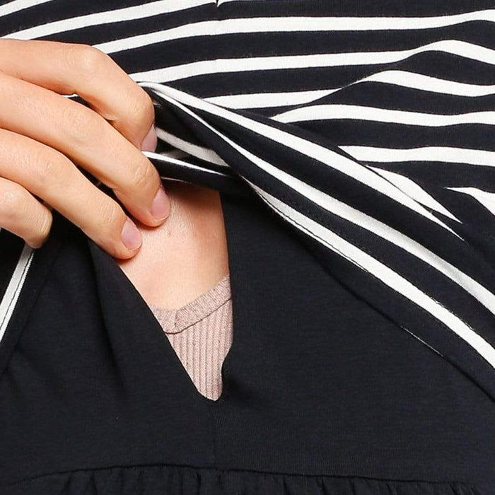Anisha Black Stripe Cap Sleeve Nursing Dress