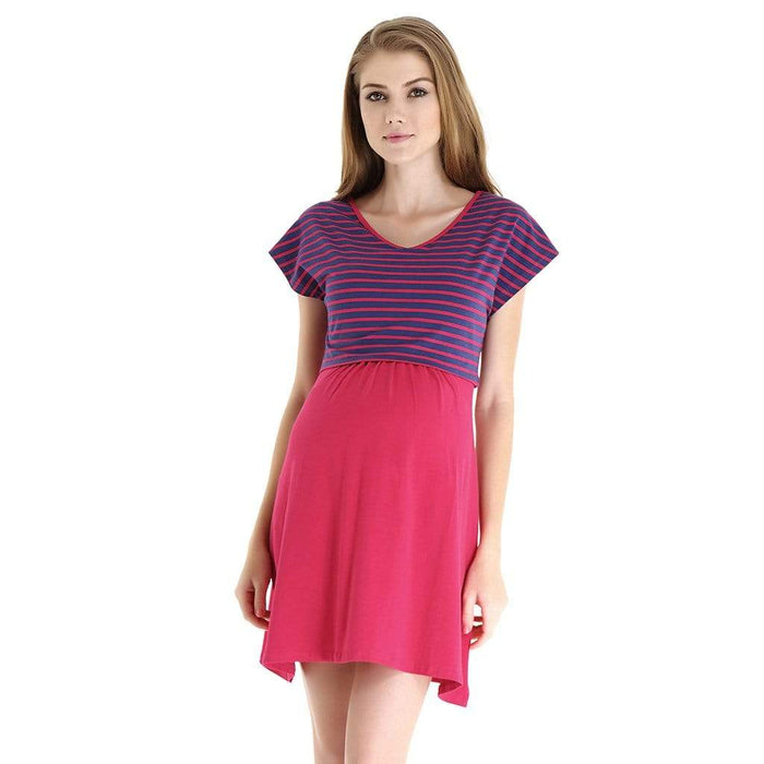 Anisha Red Stripe Cap Sleeve Nursing Dress