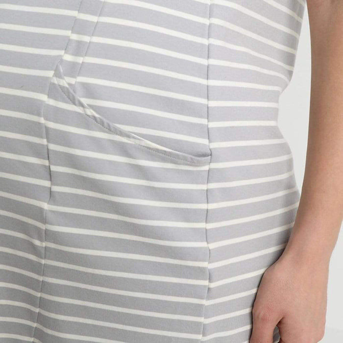 Batwing Sleeves Cambrie Nursing Dress Grey Stripes