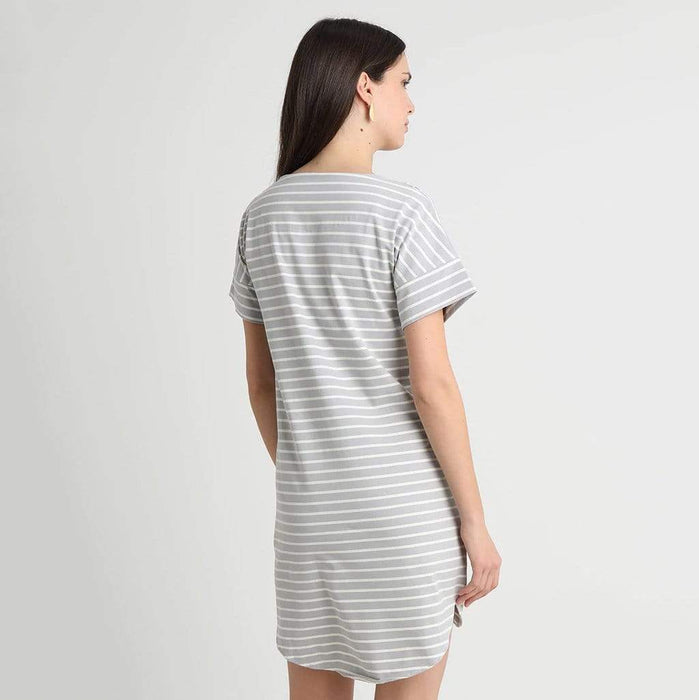 Batwing Sleeves Cambrie Nursing Dress Grey Stripes