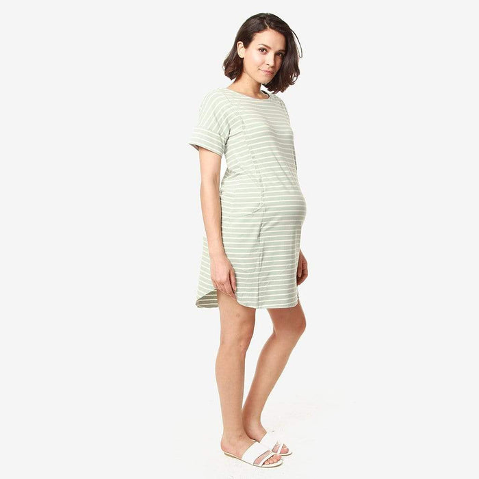 Batwing Sleeves Cambrie Nursing Dress Mint Stripes