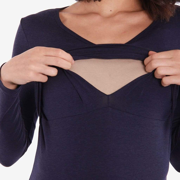 Belva Long Sleeved Round Neck Tee Navy