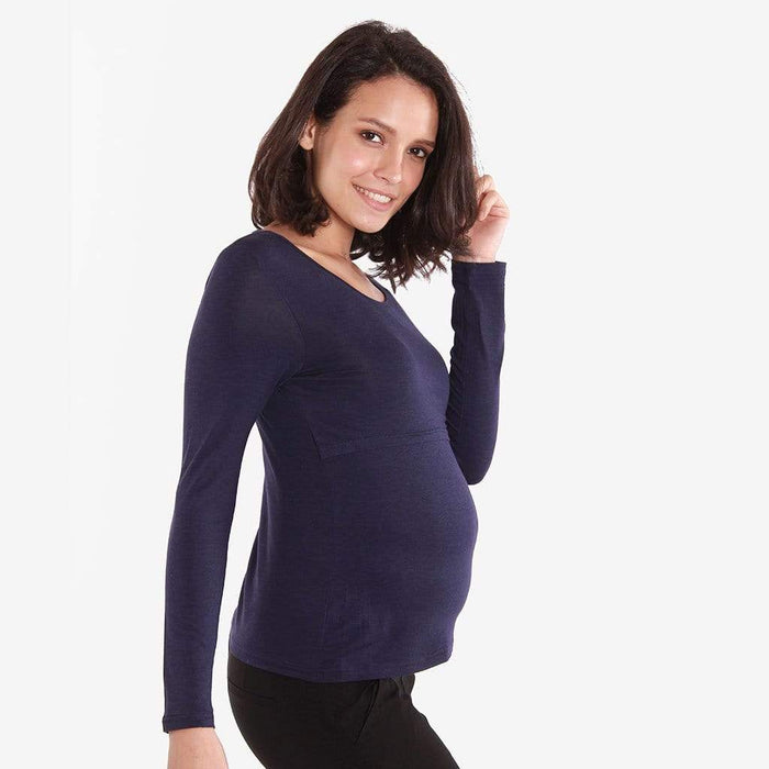 Belva Long Sleeved Round Neck Tee Navy