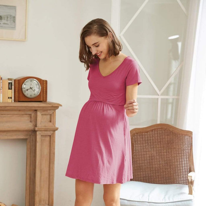 Betsy V-Neck Short Sleeve Nursing Dress Plum