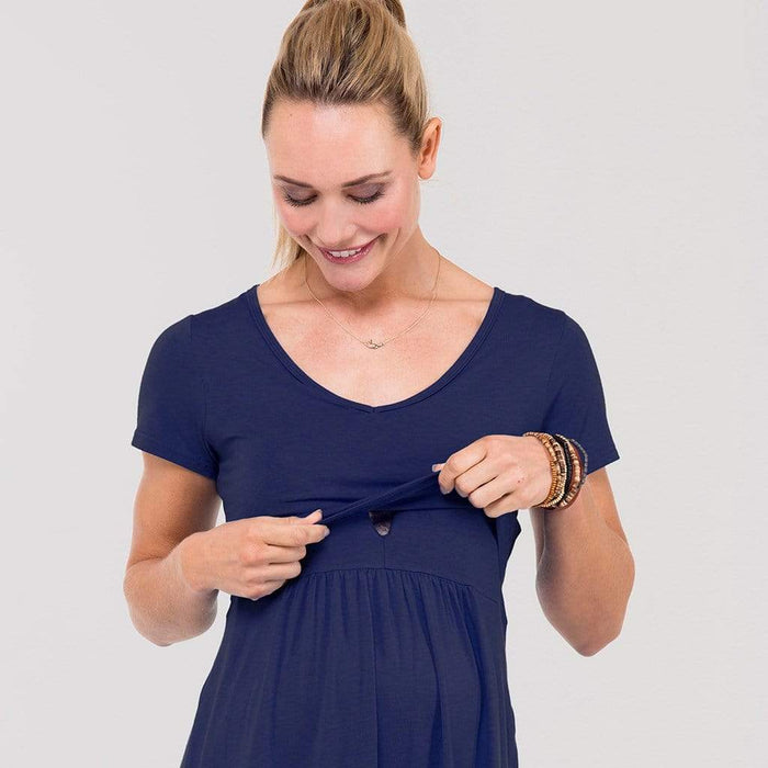 Betsy V-Neck Short Sleeve Nursing Dress Navy