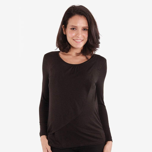 Knitted Long Sleeve Vina Flap Black Top