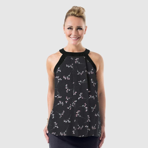 Woven Sleeveless Carden Halter Nursing Top Black Sprigs