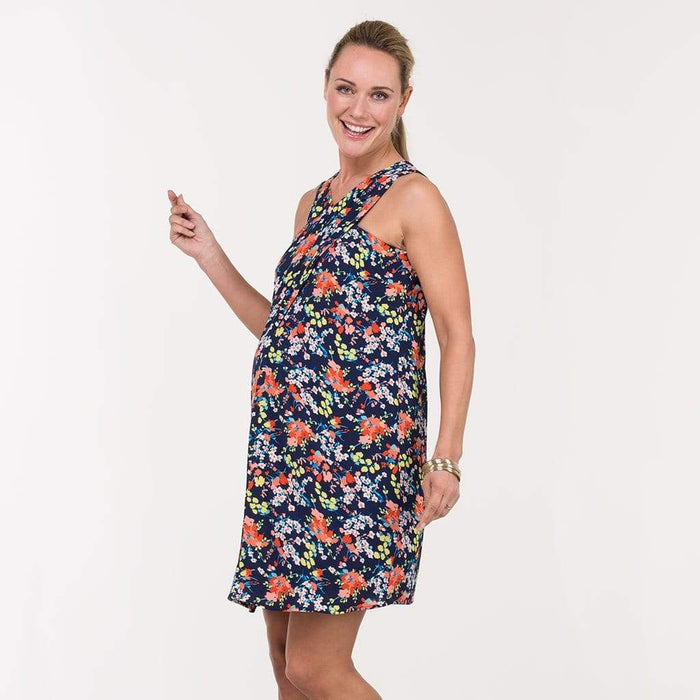 Woven Sleeveless Bobbie Overlapping Nursing Dress Navy Floral