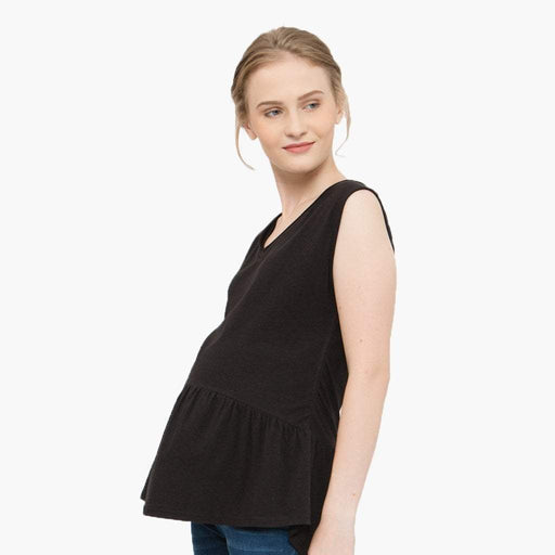 Caly Ruffled Hem Nursing Top Black