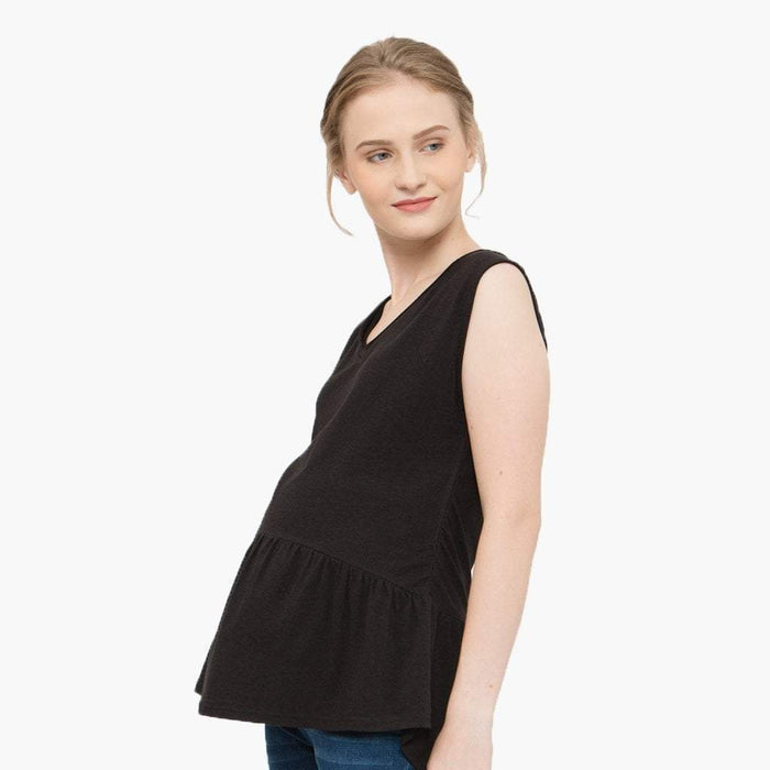 Caly Ruffled Hem Nursing Top Black