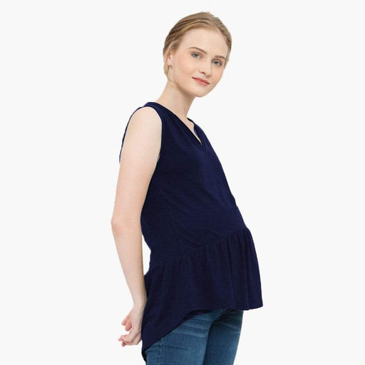 Caly Ruffled Hem Nursing Top Navy