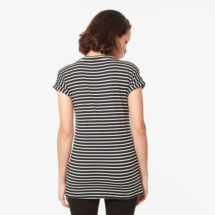 Cap Sleeves Calla V Neck Black Stripes Nursing Top