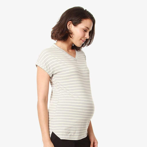 Cap Sleeves Calla V Neck Grey Stripes Nursing Top