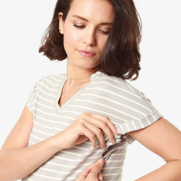 Cap Sleeves Calla V Neck Grey Stripes Nursing Top